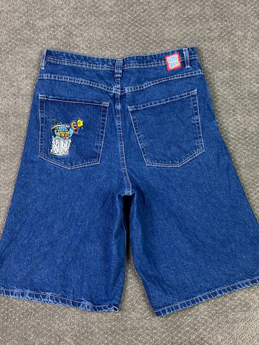 Vintage Y2K Empyre Alley Cat Denim Shorts Jean Jorts Mens 32 Blue Baggy Skate 13